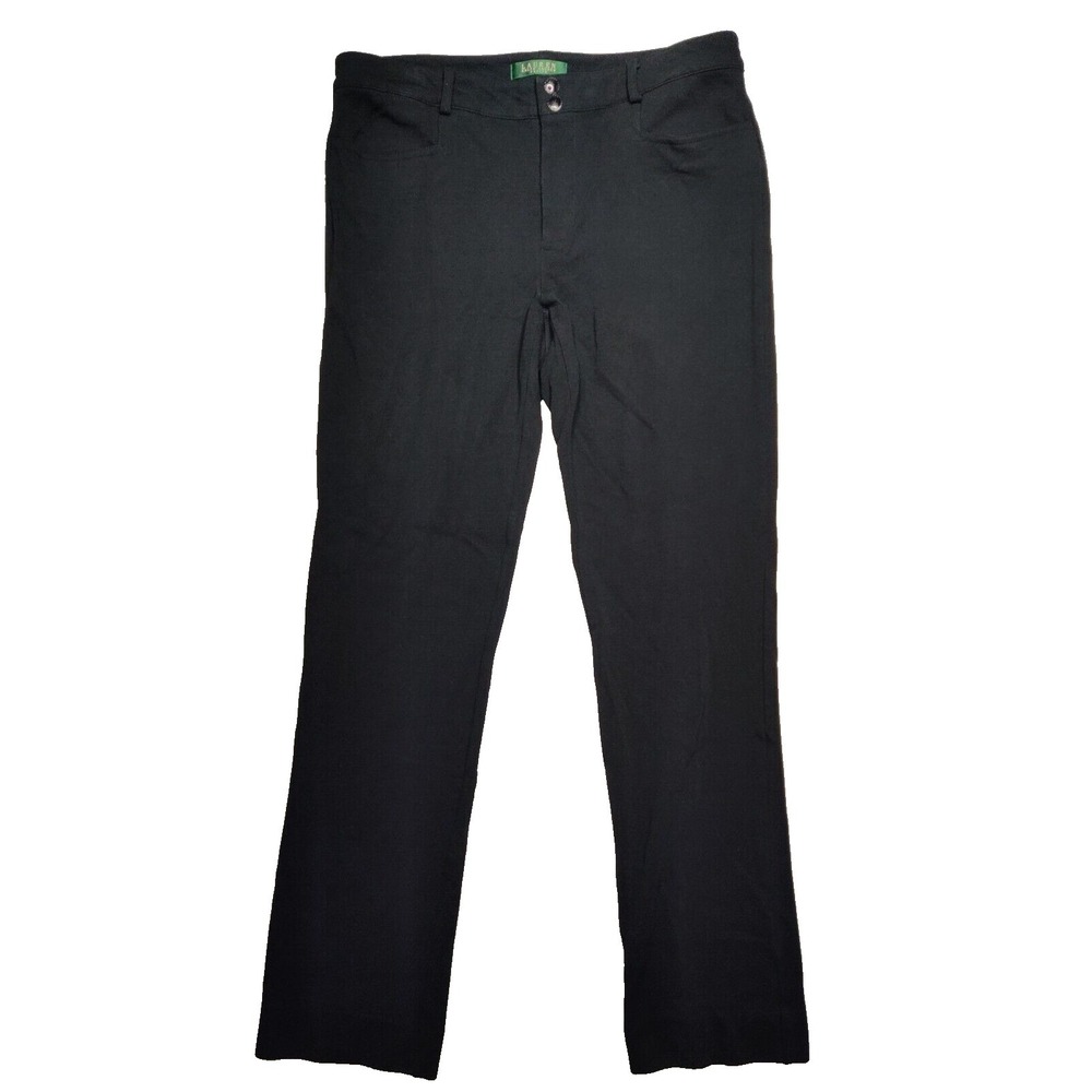 Lauren Ralph Lauren LRL Women Petite 12P (33x29)) Black Rayon Nylon Stretch Pant